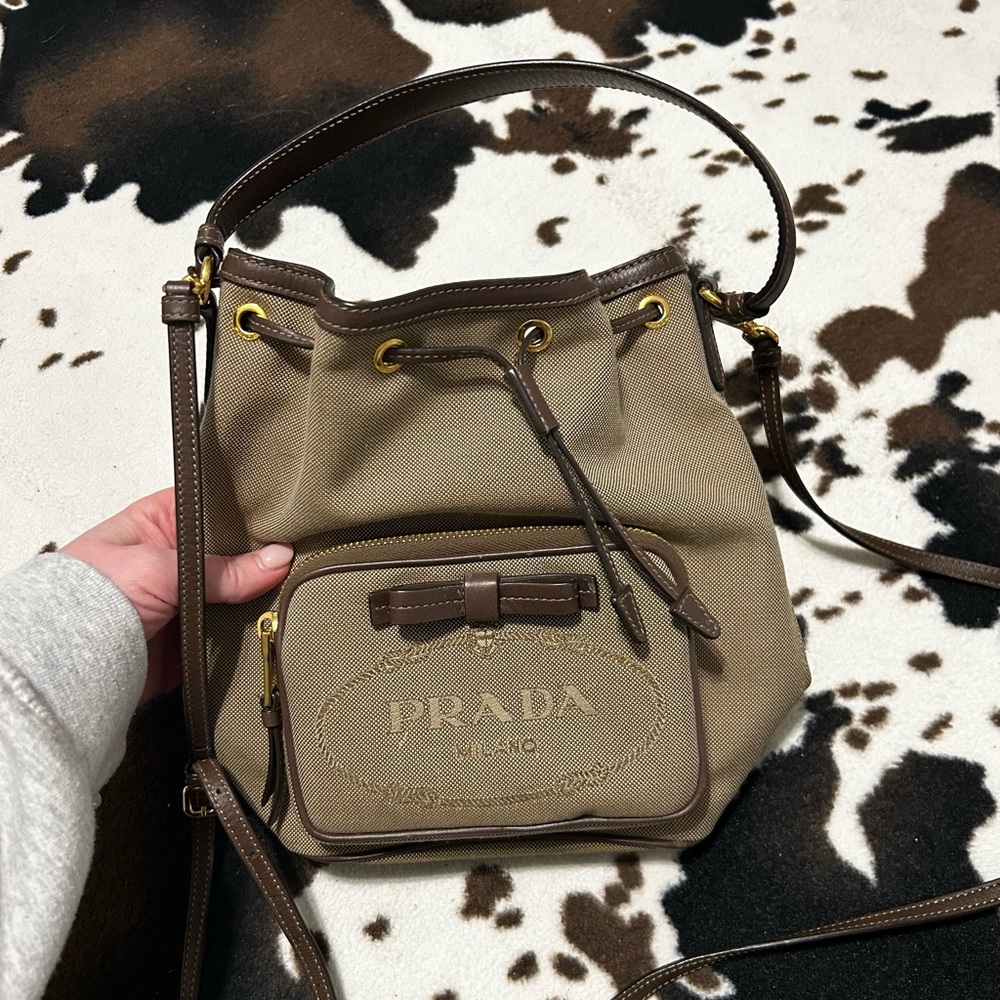 Genuine Prada Jacquard Two-Way Bucket Bag - Like New